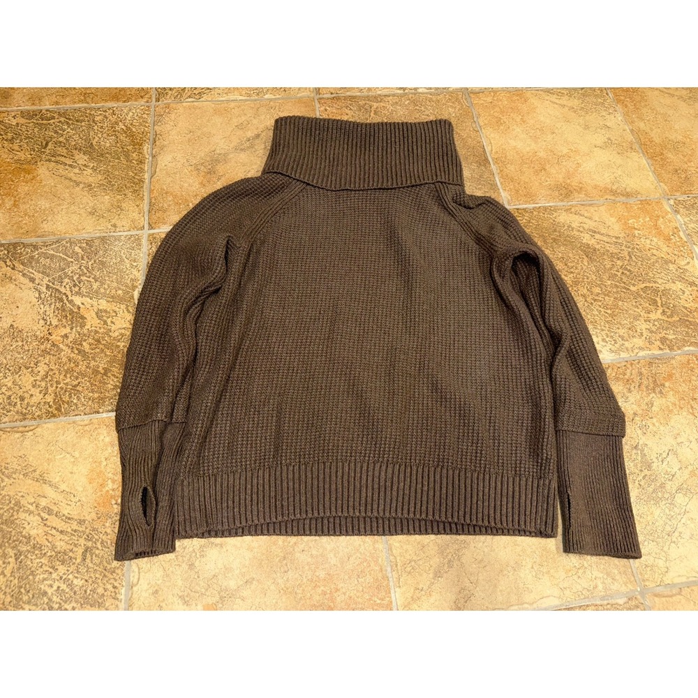 Market & Spruce Womens Brown Waffle Knit Cowl Neck Sweater Thumbholes Large